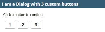 A dialog with an I am a Dialog with 3 custom buttons title and three buttons.