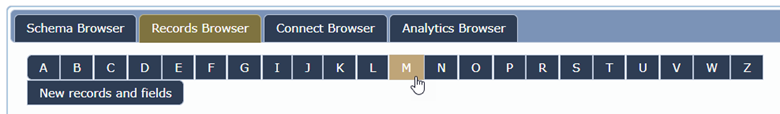 The Records Browser A-Z index.