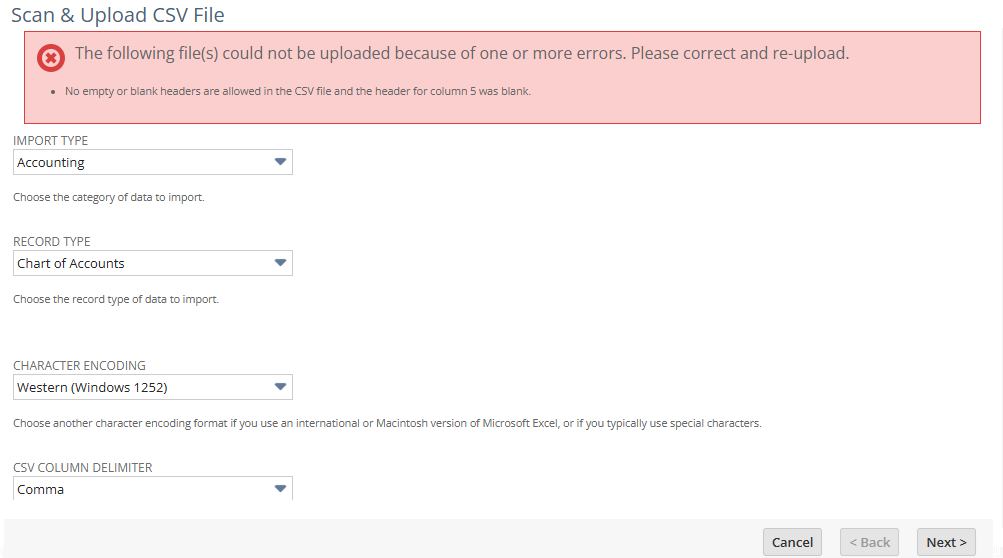 The Import Assistant page with an Import Type of Accounting selected.