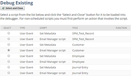 Script Debugger page showing Waiting for User Action.