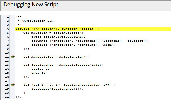 Script Debugger with two break points set.