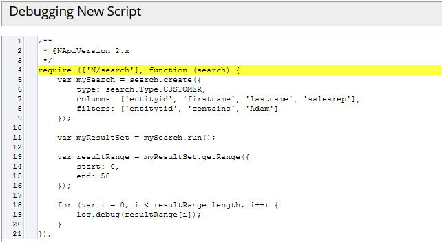 The Script Debugger execution stopped on the script require statement.