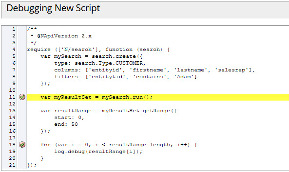 Script Debugger stopped on a break point highlights the line.