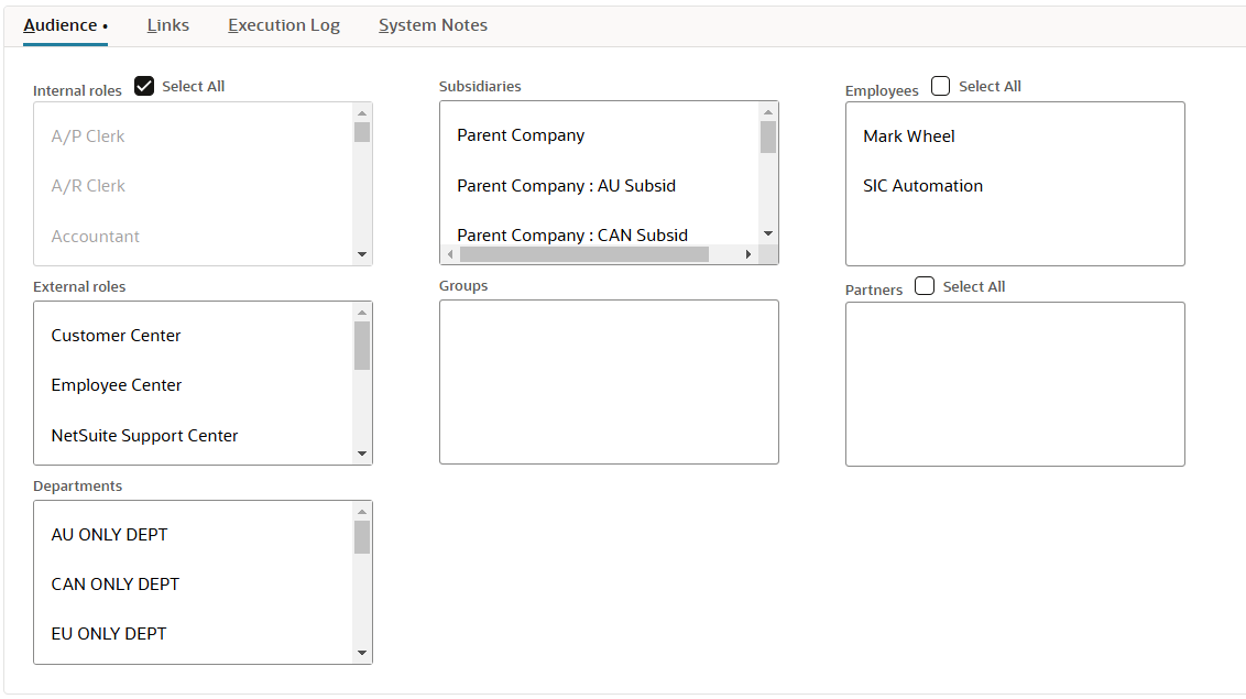 The Script Deployment page Audience tab.