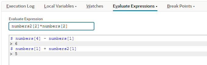 The Script Debugger Evalute Expression tab.