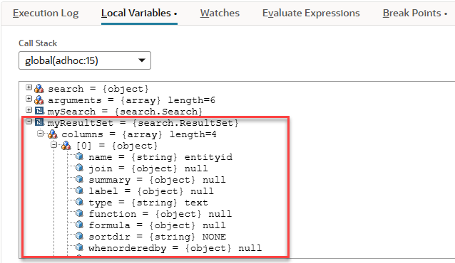 A sample script being debugged with a breakpoint set on a variable assignment statement and the same variable displayed on the Local Variables tab.