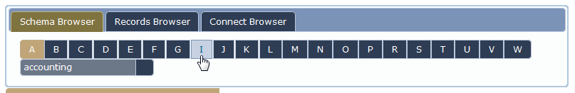 Alphabetical index of records in the Schema Browser.