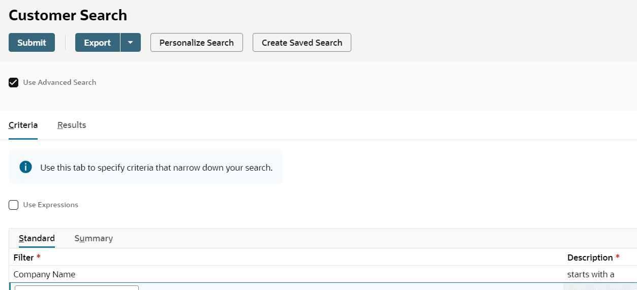 An advanced search that includes search return columns.