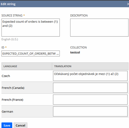 Advanced PDF/HTML Templates example of string with language translation.