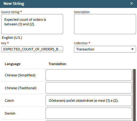 Advanced PDF/HTML Templates example of string with language translation.