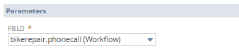 A portion of the Workflow Action window that shows the text "bikerepair.phonecall (Workflow" entered in the Field field.