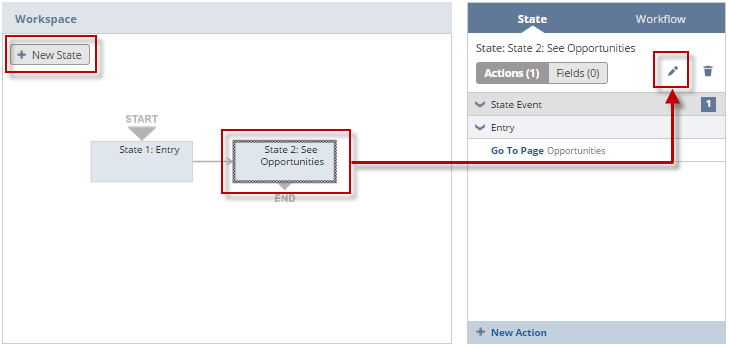 A portion of the context panel with the New State and Edit icons highlighted.