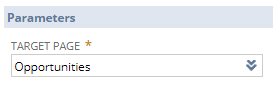 A section of the New Action window that shows Opportunities selected in the Target Page field.