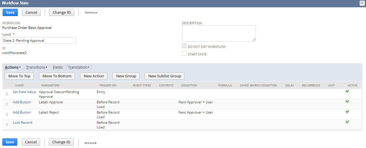 A portion of the Workflow Sate window for a sample workflow.