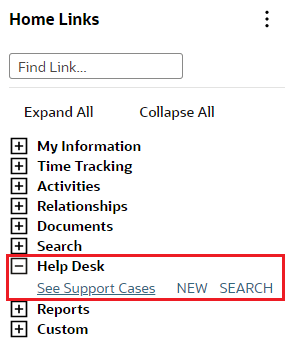 Screenshot of the Help Desk section on the Employee Center Home Links page.