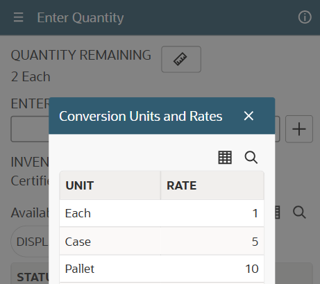 Units table