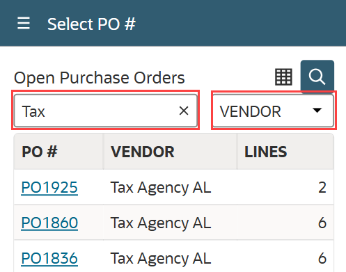 Sample filter field