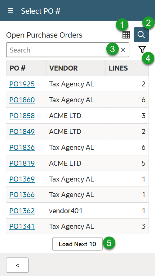 Sample table columns search