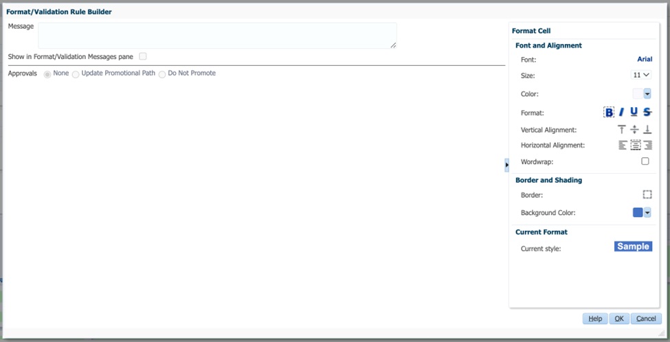 Image showing the format cell options in the rule builder