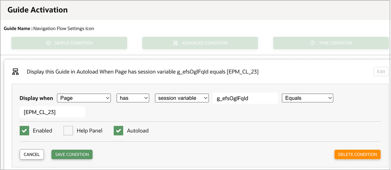 Page ID activation condition Page ID activation condition