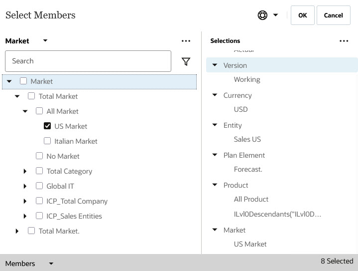 Member selector to define the model scope Member selector to define the model scope
