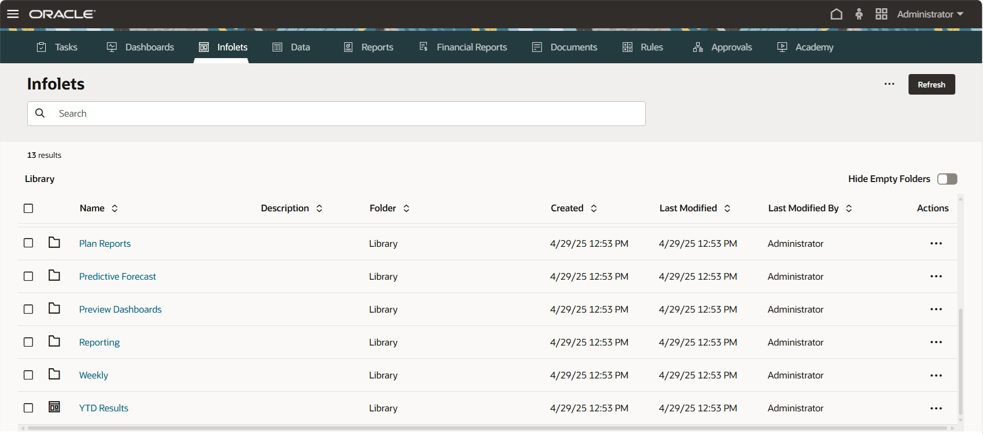 Image showing the Infolets page in the standardized interface