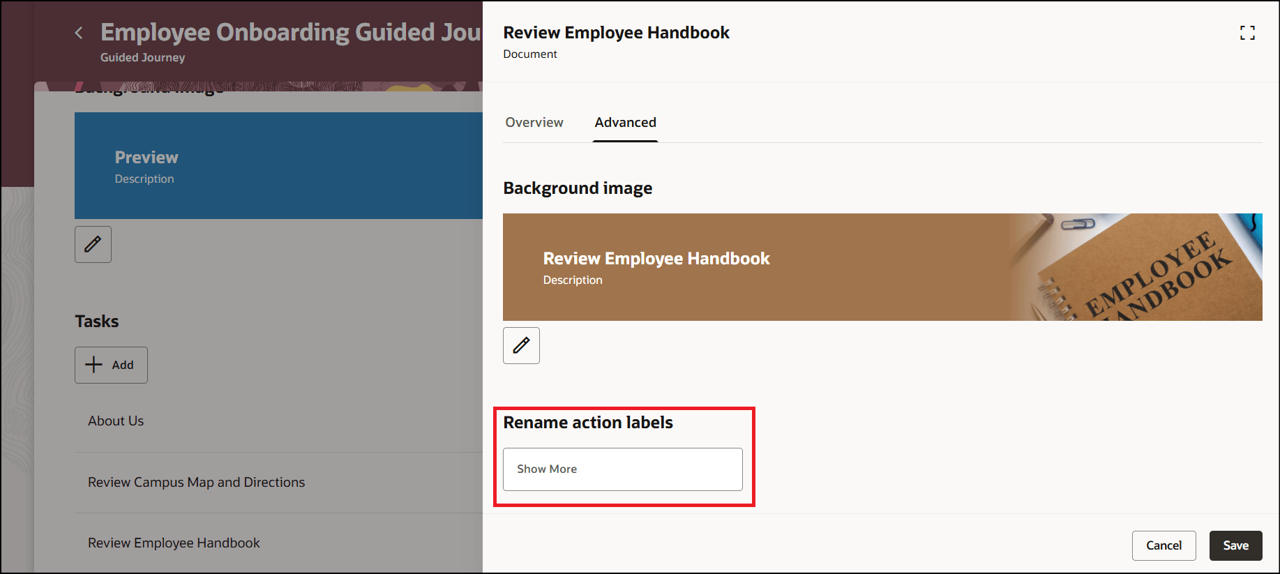 Rename Action Label for Background Image