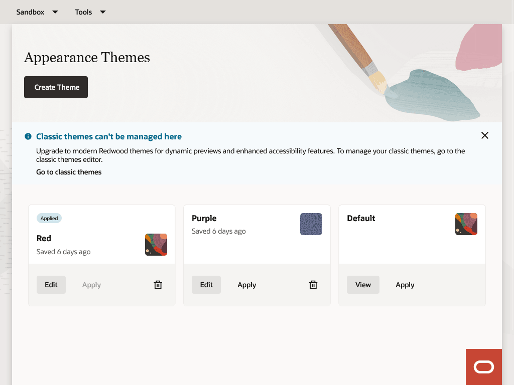 Appearance Themes page