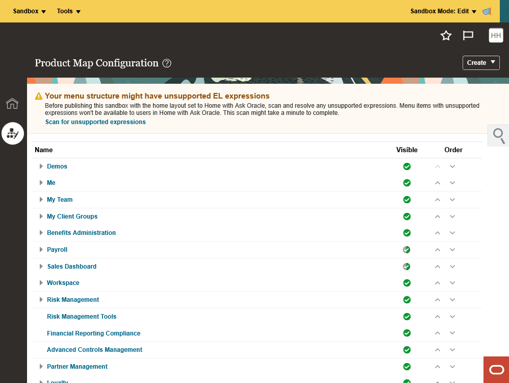 Product Map Configuration page