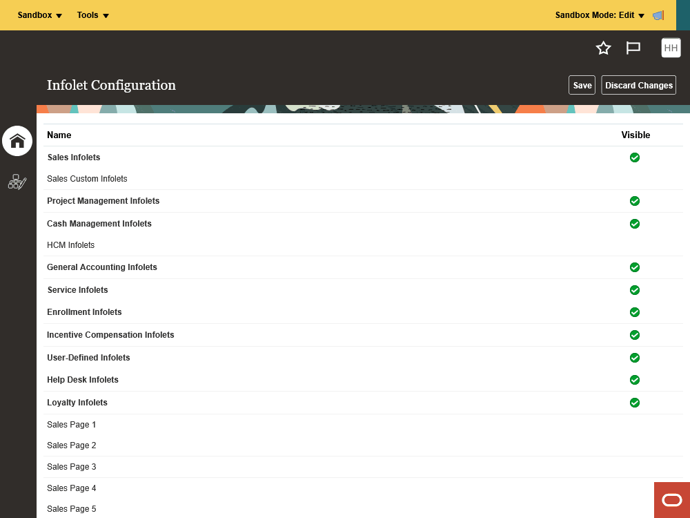 Infolet Configuration page