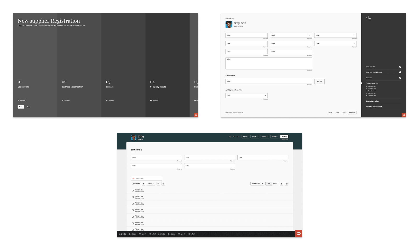 Guided Process - overview page, Guided Process - step page, Advanced Create and Edit page template