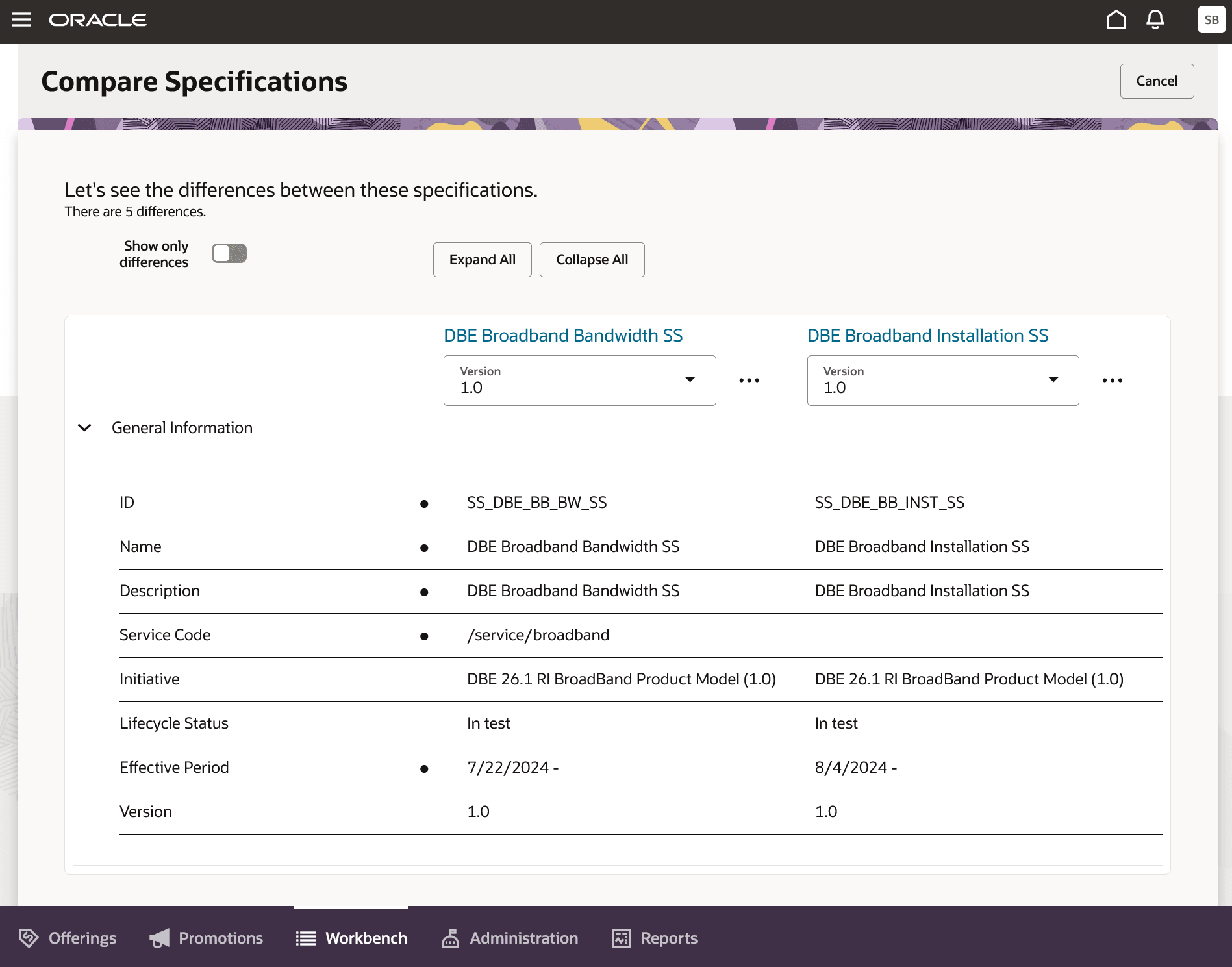 Service Specification Comparison