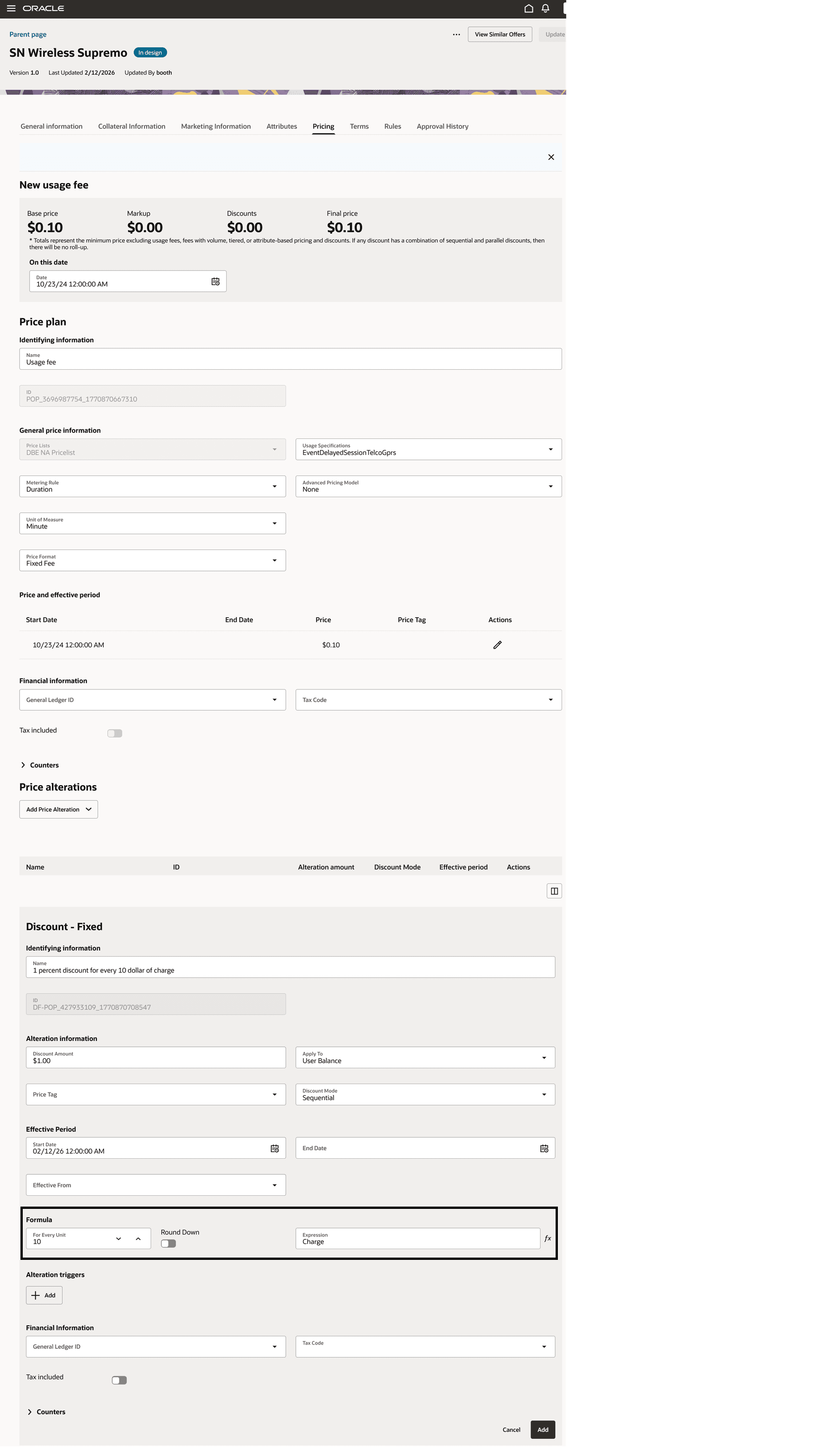 Formula based discount for usage