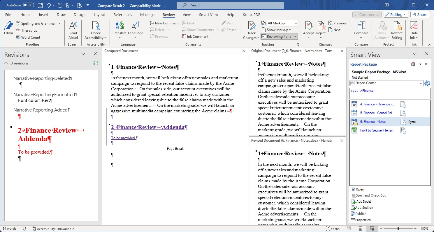 Compare Results Window