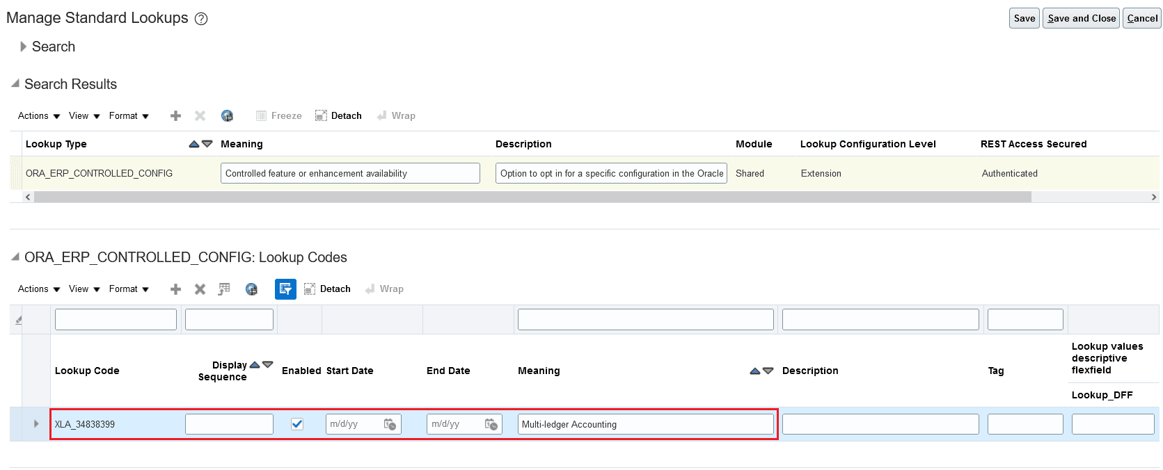 Defining lookup code under lookup type for Multiledger Accounting