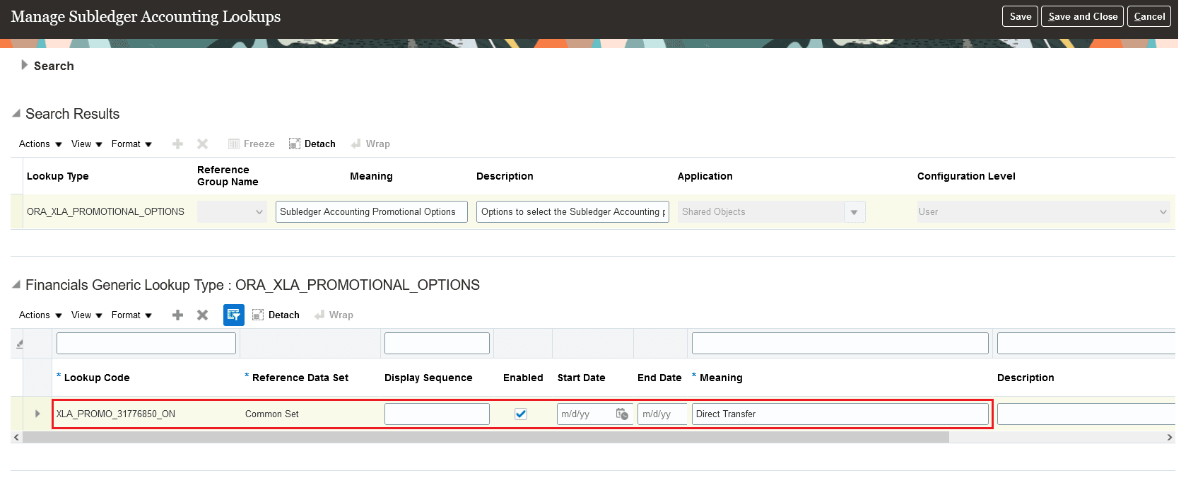 Defining lookup code under lookup type for Direct Transfer