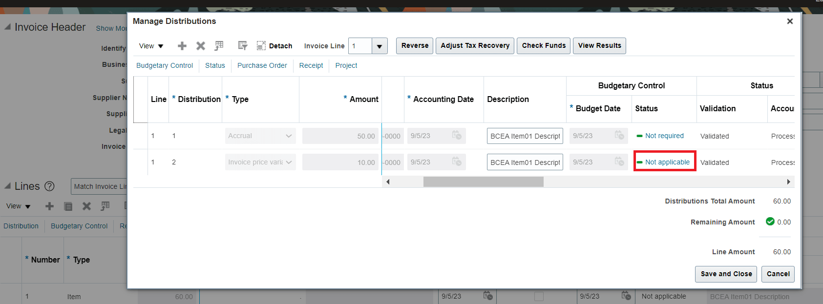 Budgetary Control Status of Invoice Price Variance in Payables