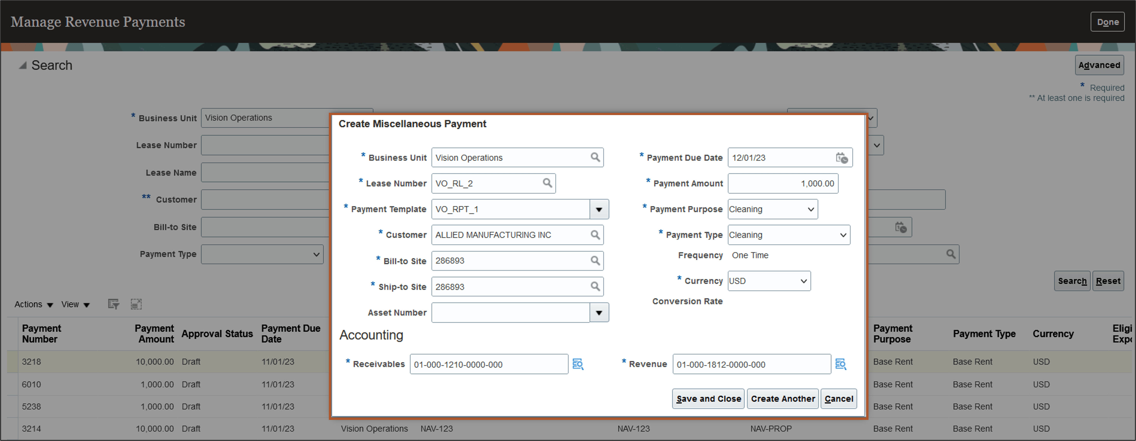 Create Miscellaneous Payment Page