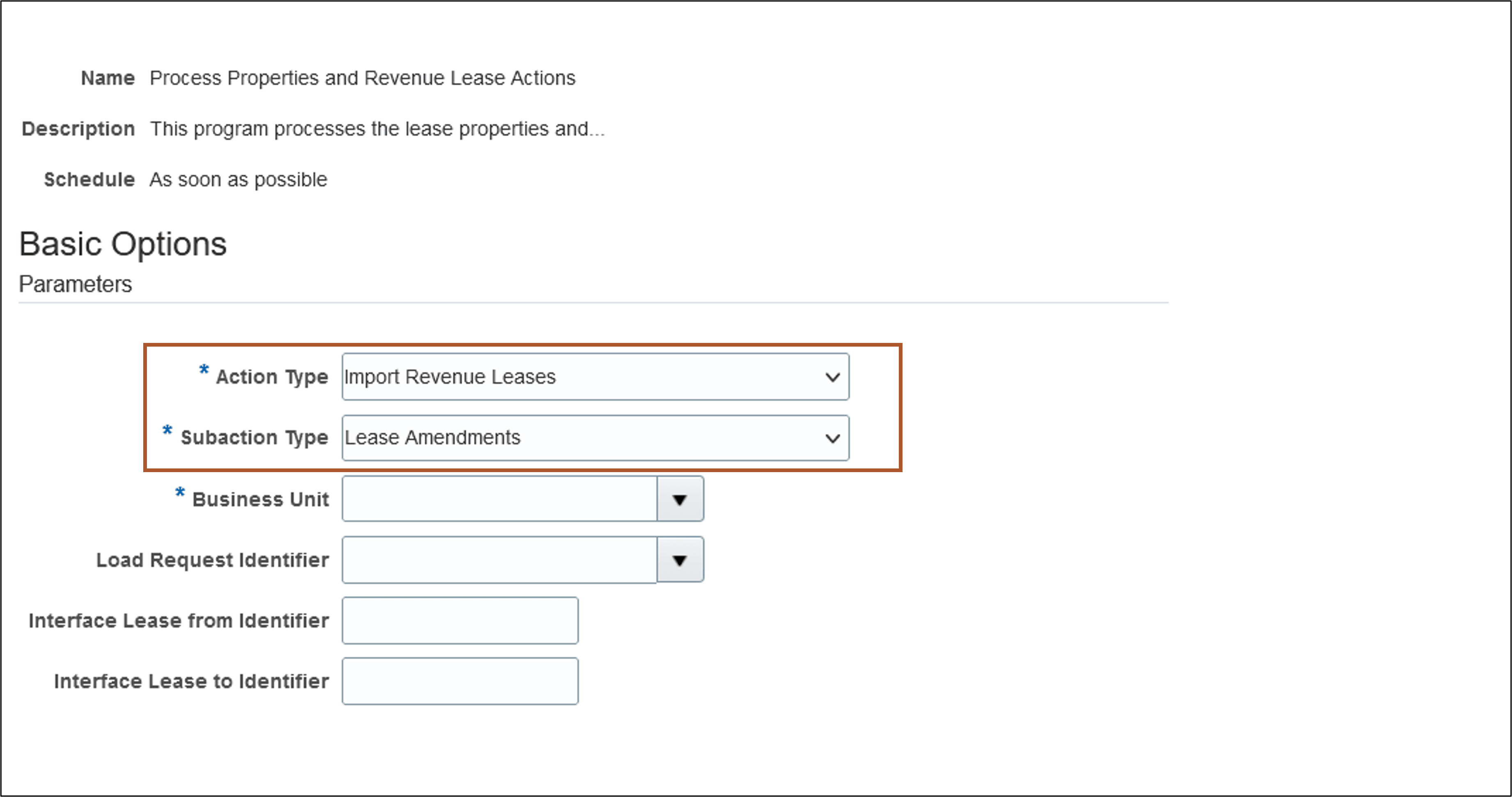 Revenue Lease Amendment Import