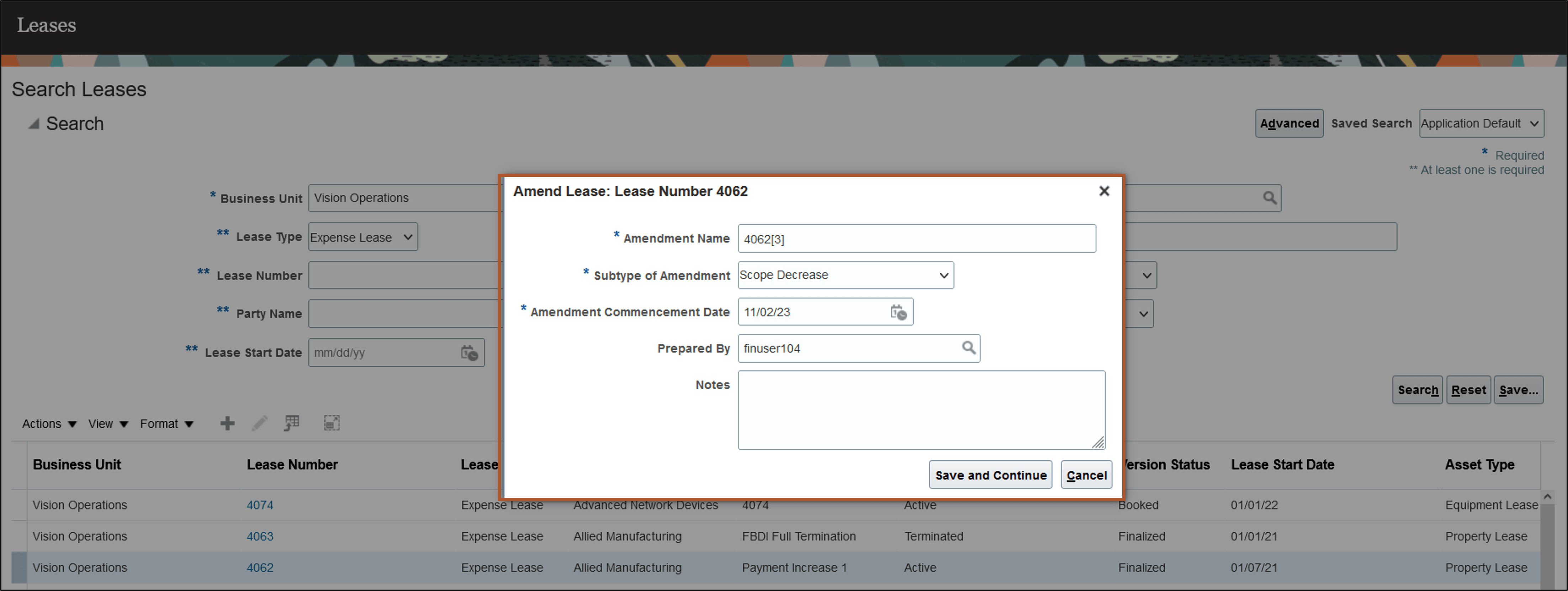 Create Amendment Page