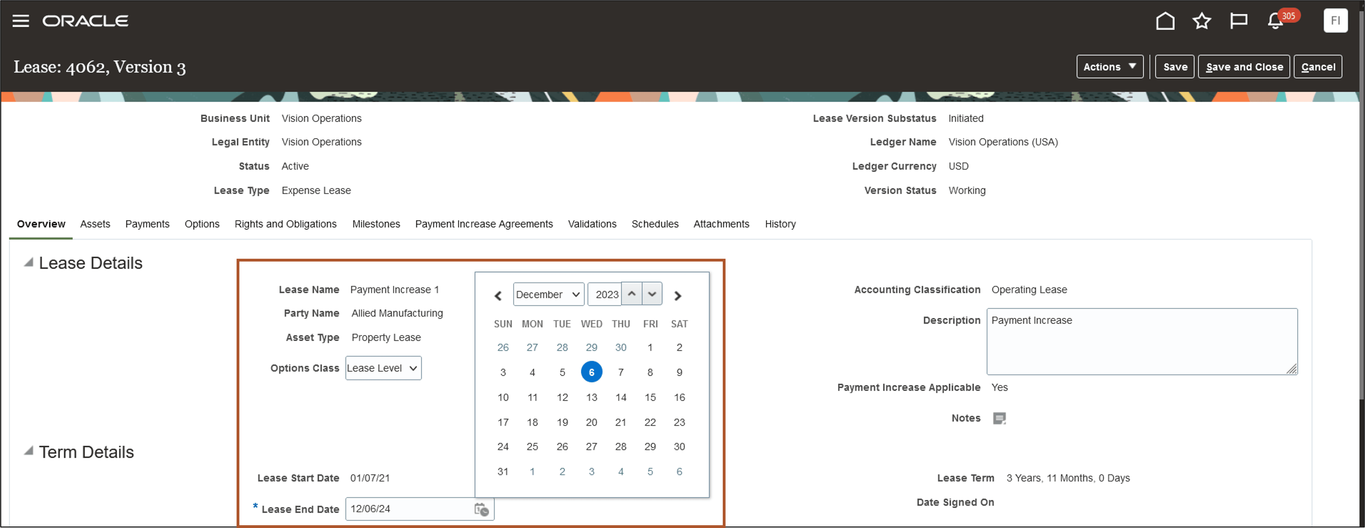 Update Lease Details Page