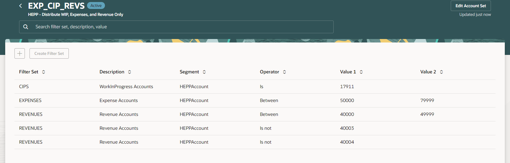 Account Sets with Filters