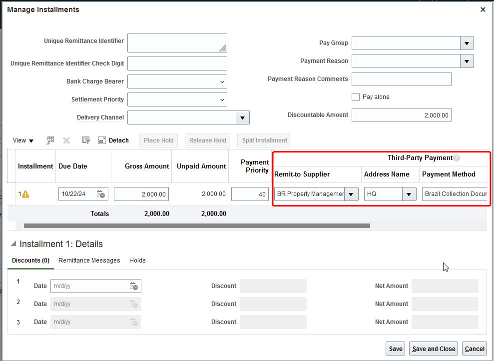 Manage Installments page