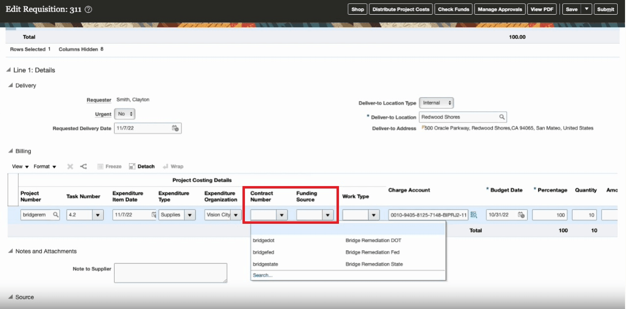 Requisition with Blank Contract and Funding Source