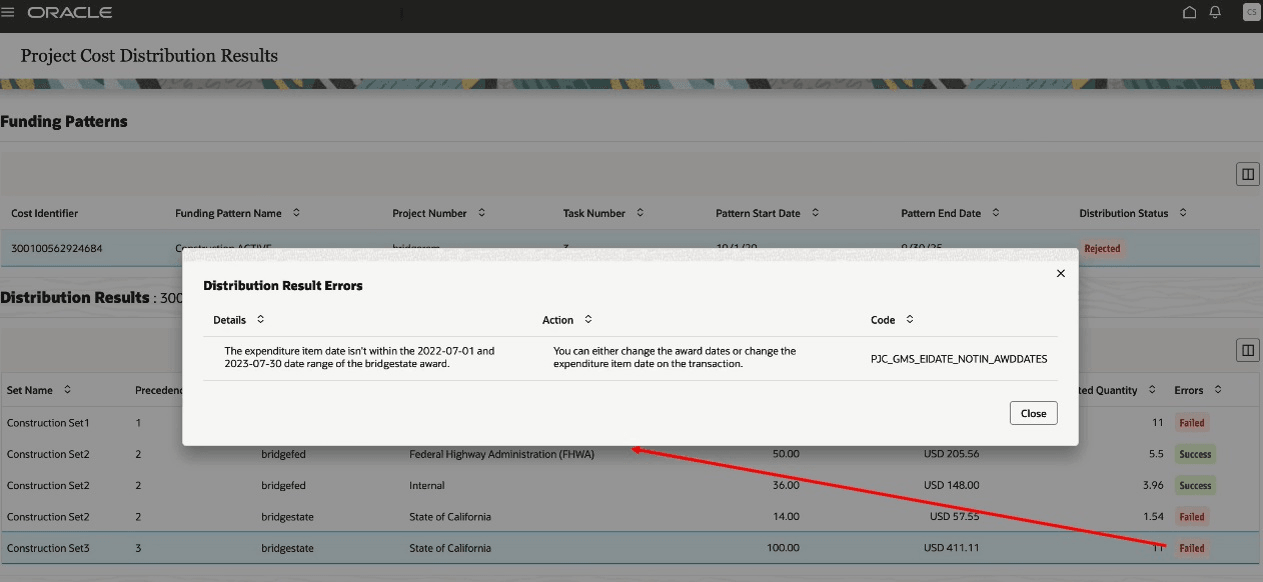 View Project Cost Distribution Results
