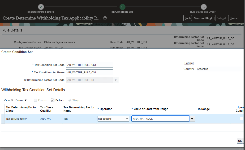Create Condition Set page