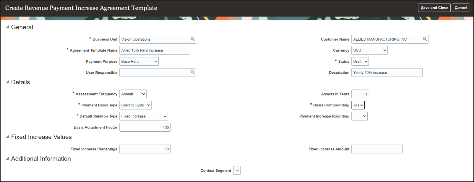 Create Revenue Payment Increase Agreement Template page