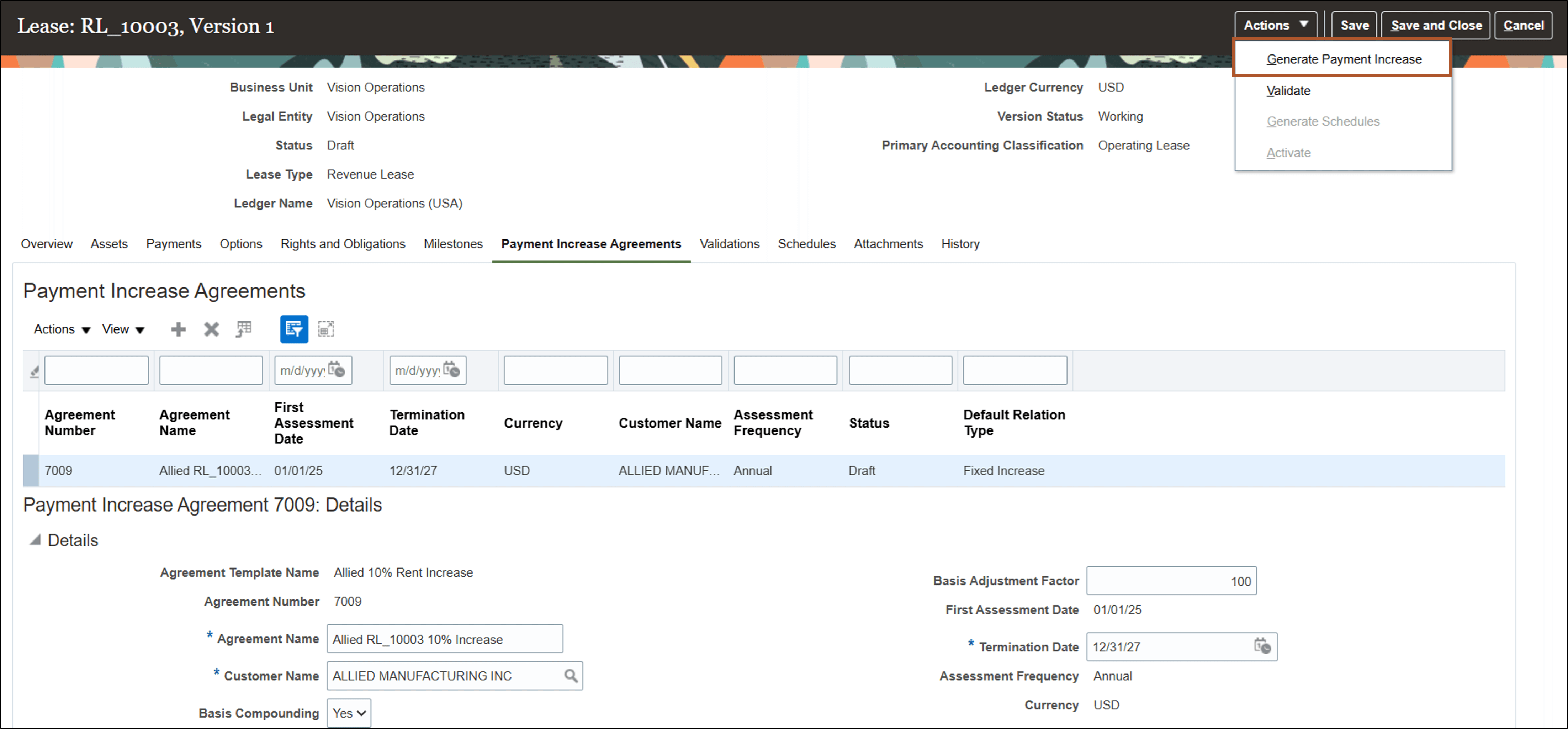 Generate Payment Increase