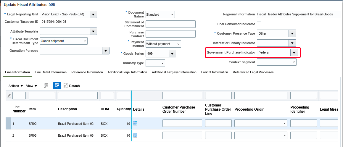 Update Fiscal Attributes UI