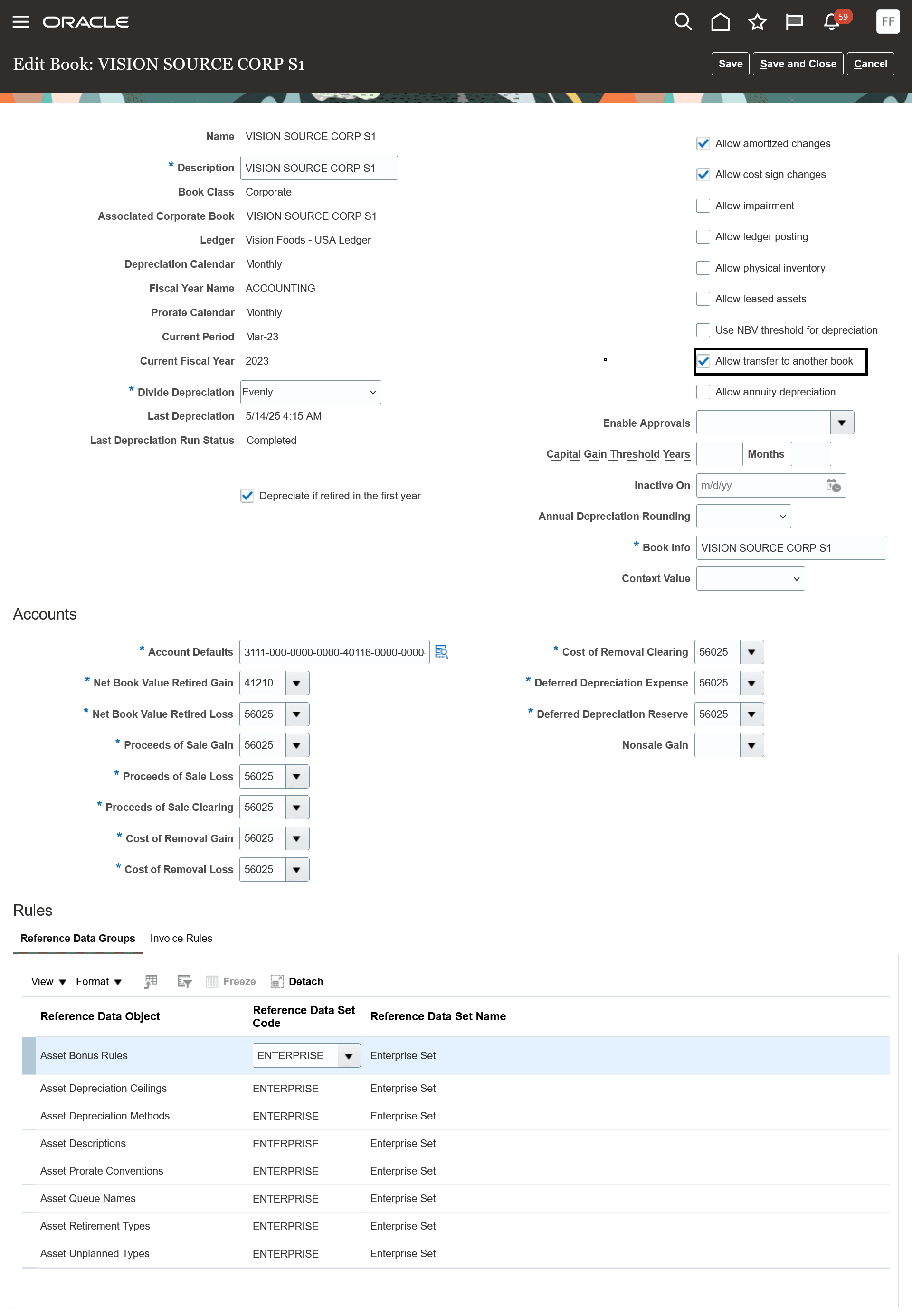Asset transfer to another book